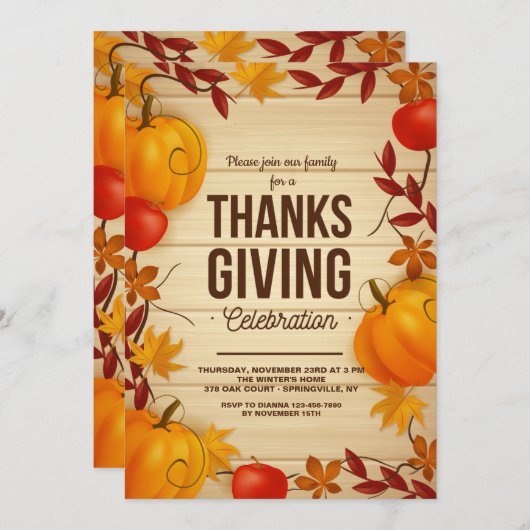 感謝祭お祝い招待状 招待状 (正面/裏面)