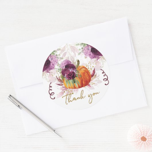 感謝祭かぼちゃありがとうバーガンディ花 ラウンドシール (封筒)