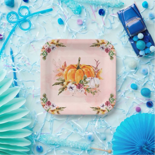 感謝祭かぼちゃと花紙プレート ペーパープレート (パーティー)