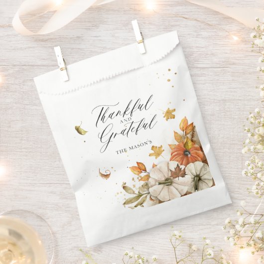 感謝祭かぼちゃと葉テーマ フェイバーバッグ (クリップ留めされた状態)