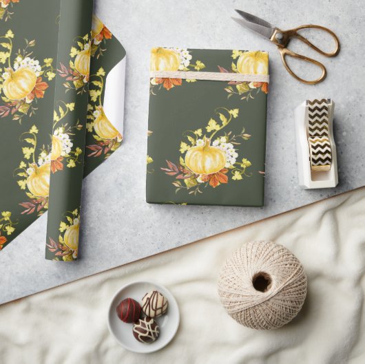 感謝祭かぼちゃのパターン光沢 ラッピングペーパー (クラフト)