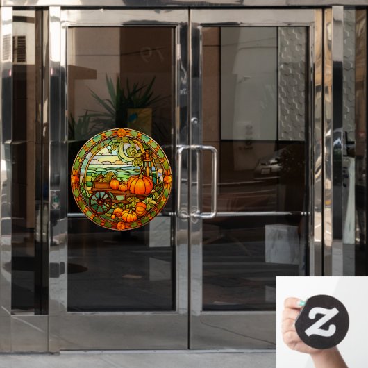 感謝祭かぼちゃの収穫ステンドガフェイクラス ウィンドウサイン (オフィスドア)