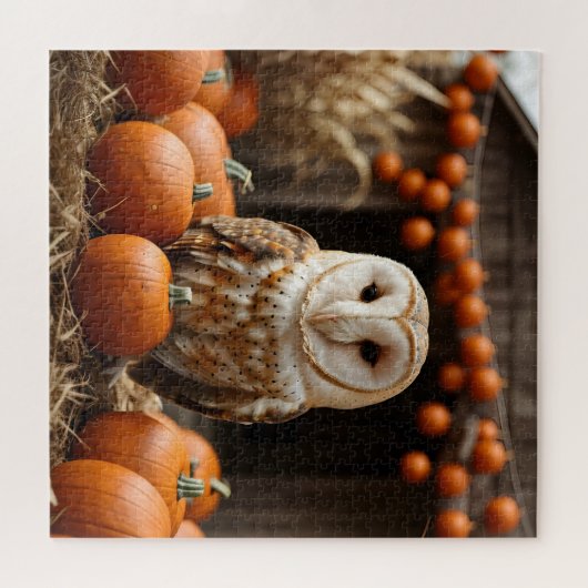 感謝祭かぼちゃの収穫納屋フクロウ ジグソーパズル (横)