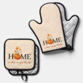 感謝祭かぼちゃの家が我々の与えこそ感謝していの場 鍋つかみ&鍋敷きセット (正面/裏面)