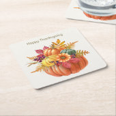 感謝祭かぼちゃの紙コースター スクエアペーパーコースター (アングル)