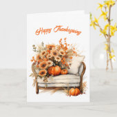 感謝祭かぼちゃの花チェアイラストレーション カード (黄色い花)