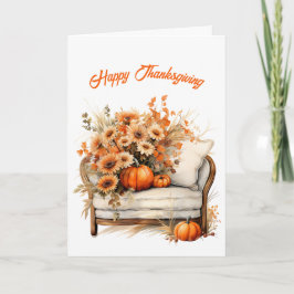 感謝祭かぼちゃの花チェアイラストレーション カード