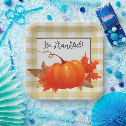 感謝祭かぼちゃイエローバッファロープレイド ペーパープレート (パーティー)