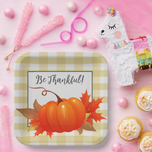 感謝祭かぼちゃイエローバッファロープレイド ペーパープレート (パーティー)