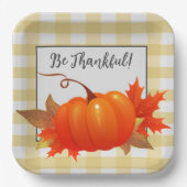 感謝祭かぼちゃイエローバッファロープレイド ペーパープレート (正面)