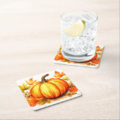 感謝祭かぼちゃコースター – 秋収穫表 スクエアペーパーコースター (インサイチュ)
