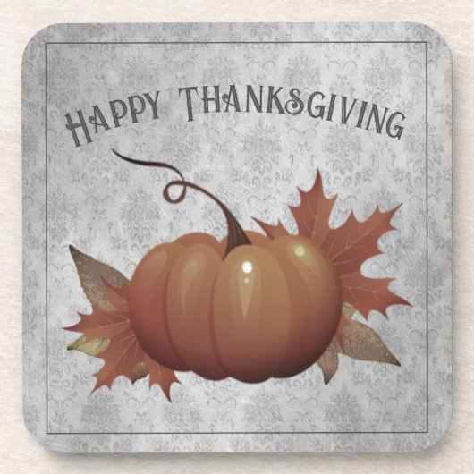 感謝祭かぼちゃダマスク |グレー コースター (正面)