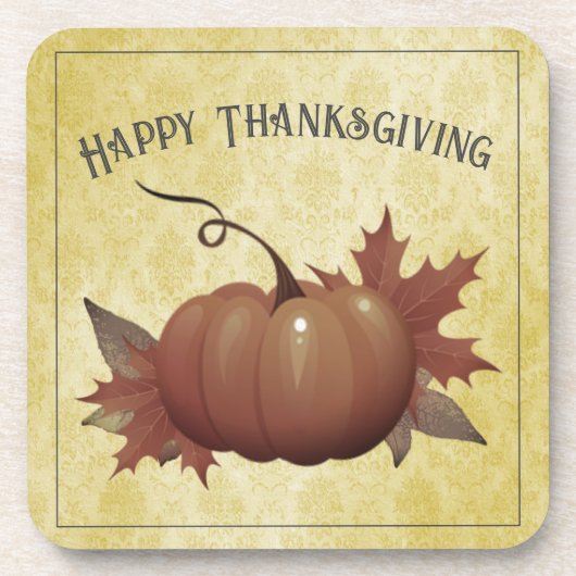 感謝祭かぼちゃダマスク |黄色 コースター (正面)