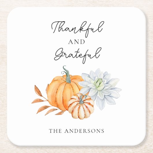 感謝祭かぼちゃ秋エレガント感謝 スクエアペーパーコースター (正面)