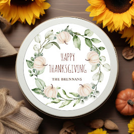 感謝祭かぼちゃ秋モダンユーカリ ラウンドシール