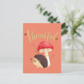 感謝祭かわいいかわいいハリネズミ秋はがき ポストカード (スタンド正面)