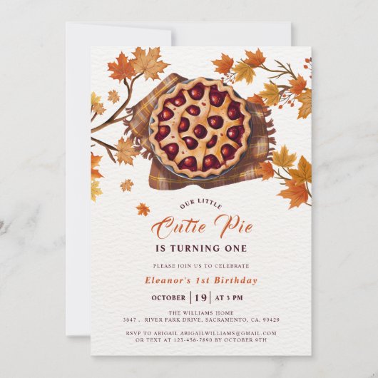感謝祭さくらんぼかわいこちゃんパイ秋ファースト誕生日 招待状 (正面)