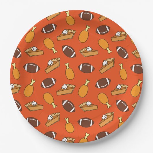 感謝祭とサッカーパターン ペーパープレート (正面)