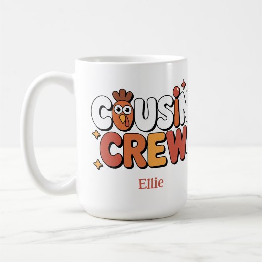 感謝祭のいとこクルーのタイポグラフィ コーヒーマグカップ (左)
