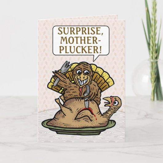 感謝祭のおもしろいトルコ驚きの母プラッカー シーズンカード (正面)