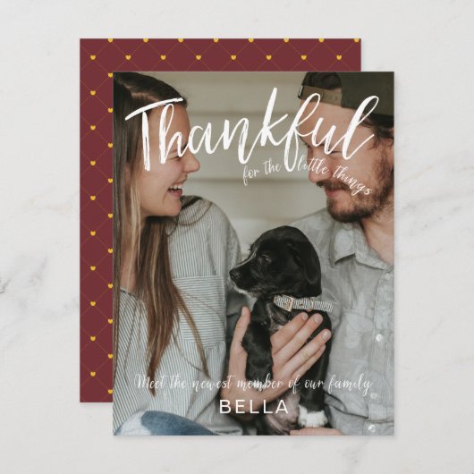 感謝祭のお知らせ新しい家族の写真 シーズンカード (正面/裏面)