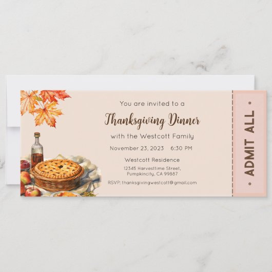 感謝祭のお誘い, 感謝祭の食事のお誘い 招待状 (正面)