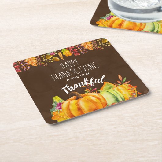 感謝祭のかぼちゃと紅葉 スクエアペーパーコースター (アングル)