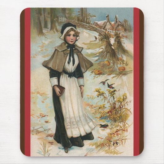 感謝祭のご挨拶　ピルグリムの女性 マウスパッド (正面)