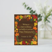 感謝祭のためのカラフルな秋の群葉 インビテーションポストカード (スタンド正面)