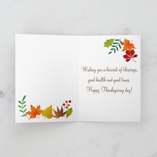 感謝祭のためのカラフルな秋の群葉 カード (内部)