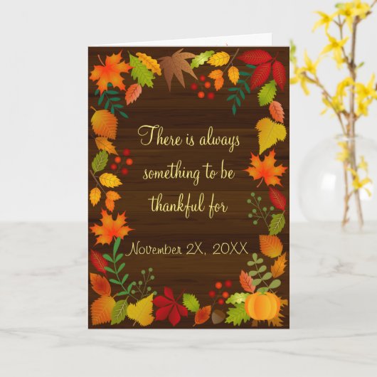 感謝祭のためのカラフルな秋の群葉 カード (黄色い花)