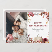 感謝祭のエレガントフローラカボチャの写真カード シーズンカード (正面/裏面)