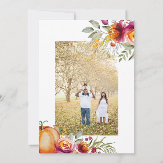 感謝祭のカボチャと付きフォトカ葉ード 招待状 (裏面)