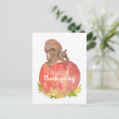 感謝祭のカボチャの上のリス ポストカード (スタンド正面)