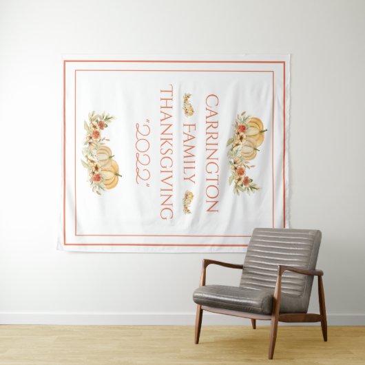 感謝祭のカボチャの花の水彩画 タペストリー (インサイチュ(横))