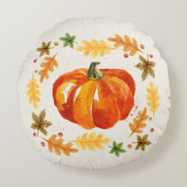 感謝祭のカボチャは水彩画を去ります ラウンドクッション
