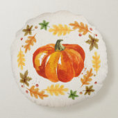 感謝祭のカボチャは水彩画を去ります ラウンドクッション (裏面)