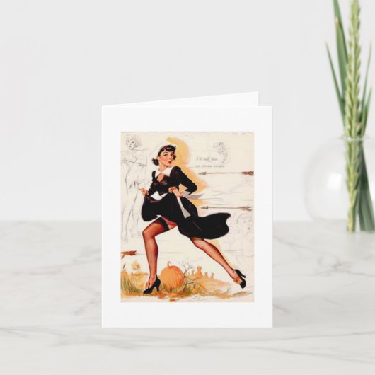 感謝祭のクーカーの女の子ピンアップガール シーズンカード (正面)