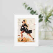 感謝祭のクーカーの女の子ピンアップガール シーズンポストカード (スタンド正面)