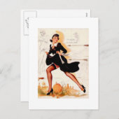 感謝祭のクーカーの女の子ピンアップガール シーズンポストカード (正面/裏面)