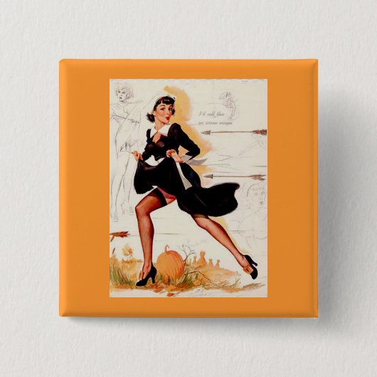 感謝祭のクーカーの女の子ピンアップガール 缶バッジ (正面)