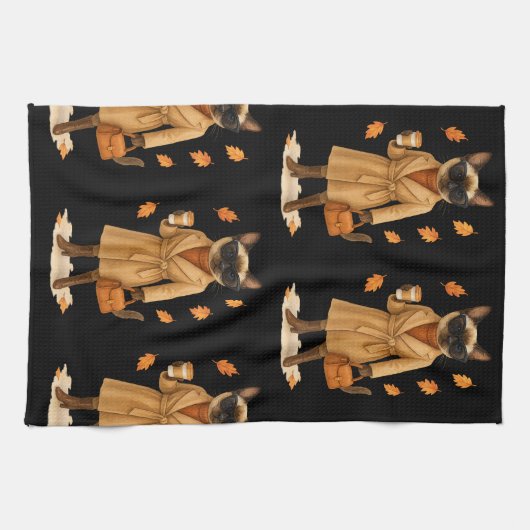 感謝祭のコーヒーと秋の猫 キッチンタオル (横)