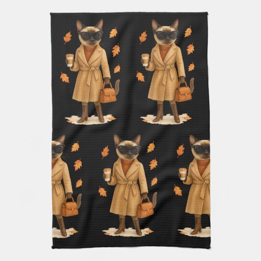 感謝祭のコーヒーと秋の猫 キッチンタオル (縦)