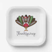 感謝祭のスクリプト七面鳥のサッカーの羽 ペーパープレート (正面)