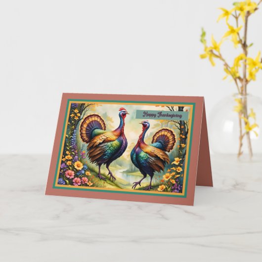 感謝祭のターキーカード カード (黄色い花)