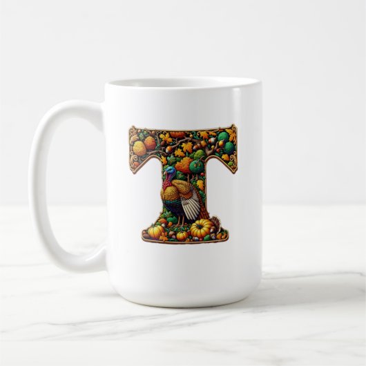 感謝祭のターキー風の文字 コーヒーマグカップ (左)