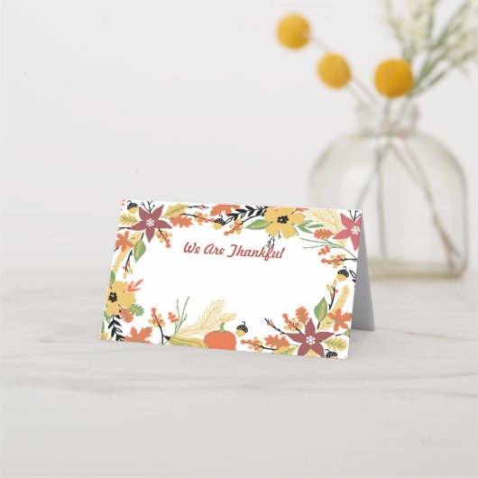 感謝祭のテーブル席とグリーティングカード プレイスカード (正面)