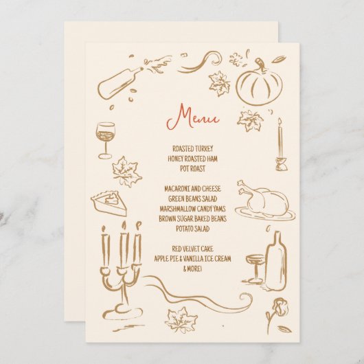 感謝祭のディナーお洒落招待状 案内状 (正面/裏面)