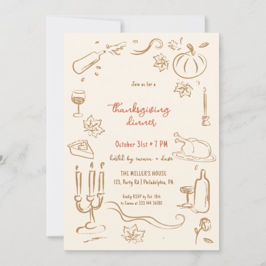 感謝祭のディナーお洒落招待状 案内状 (正面)