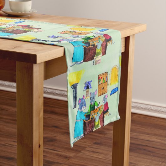 感謝祭のディナーでマウスの家 ショートテーブルランナー (インサイチュ)